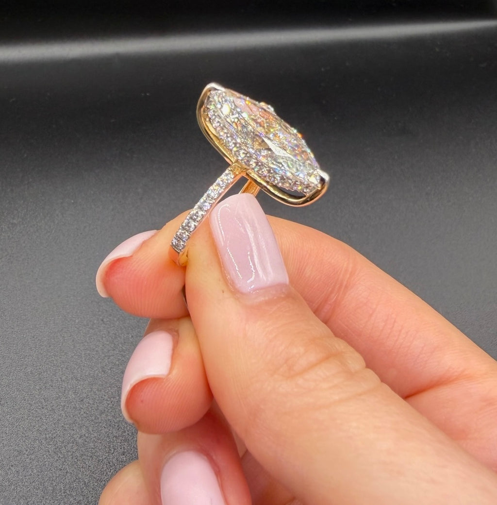 5.58 CT IGI Certified Marquise Lab-Grown Diamond Engagement Ring • F Color VVS2 • 14 K Yellow Gold