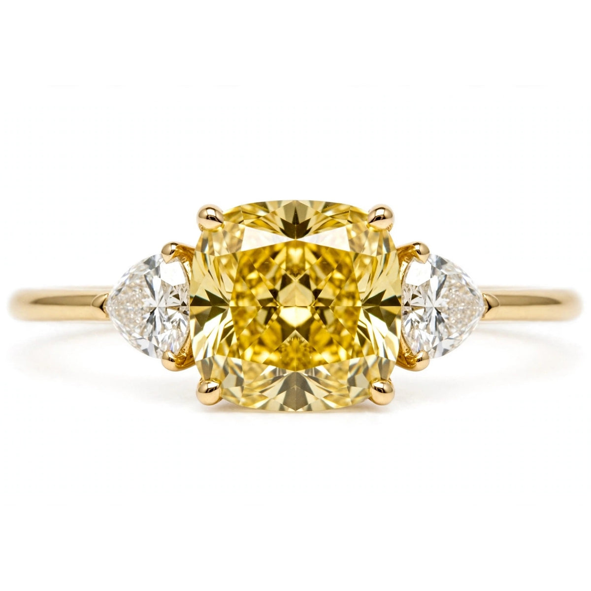 6.12 CT CUSHION BRILLIANT LAB DIAMOND RING • 5.14 CT CENTER • FANCY VIVID YELLOW • VS1 • IGI CERTIFICATE INCLUDED