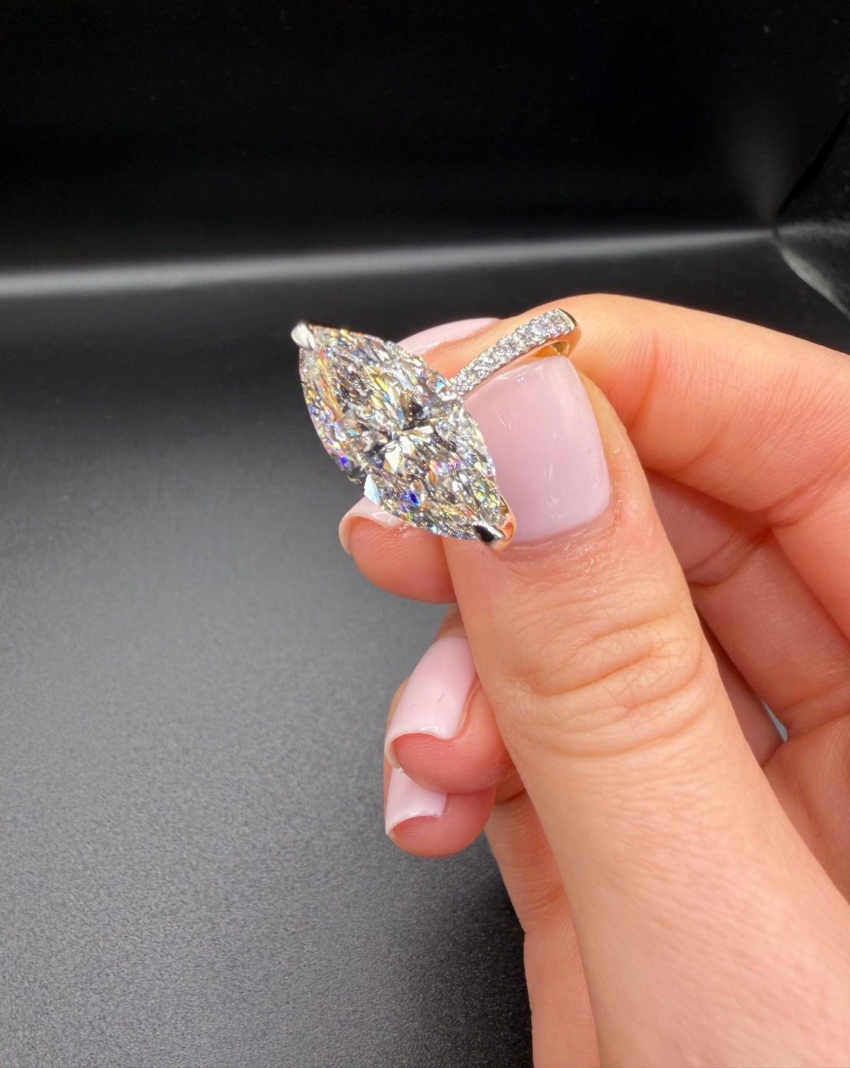 5.58 CT IGI Certified Marquise Lab-Grown Diamond Engagement Ring • F Color VVS2 • 14 K Yellow Gold