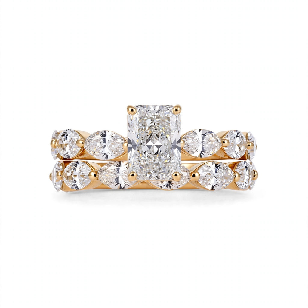 4.30 CT RADIANT BRILLIANT LAB DIAMOND ENGAGEMENT SET • 3.07 CT CENTER • E COLOR • VS1 • ETERNITY BAND INCLUDED • IGI CERTIFIED