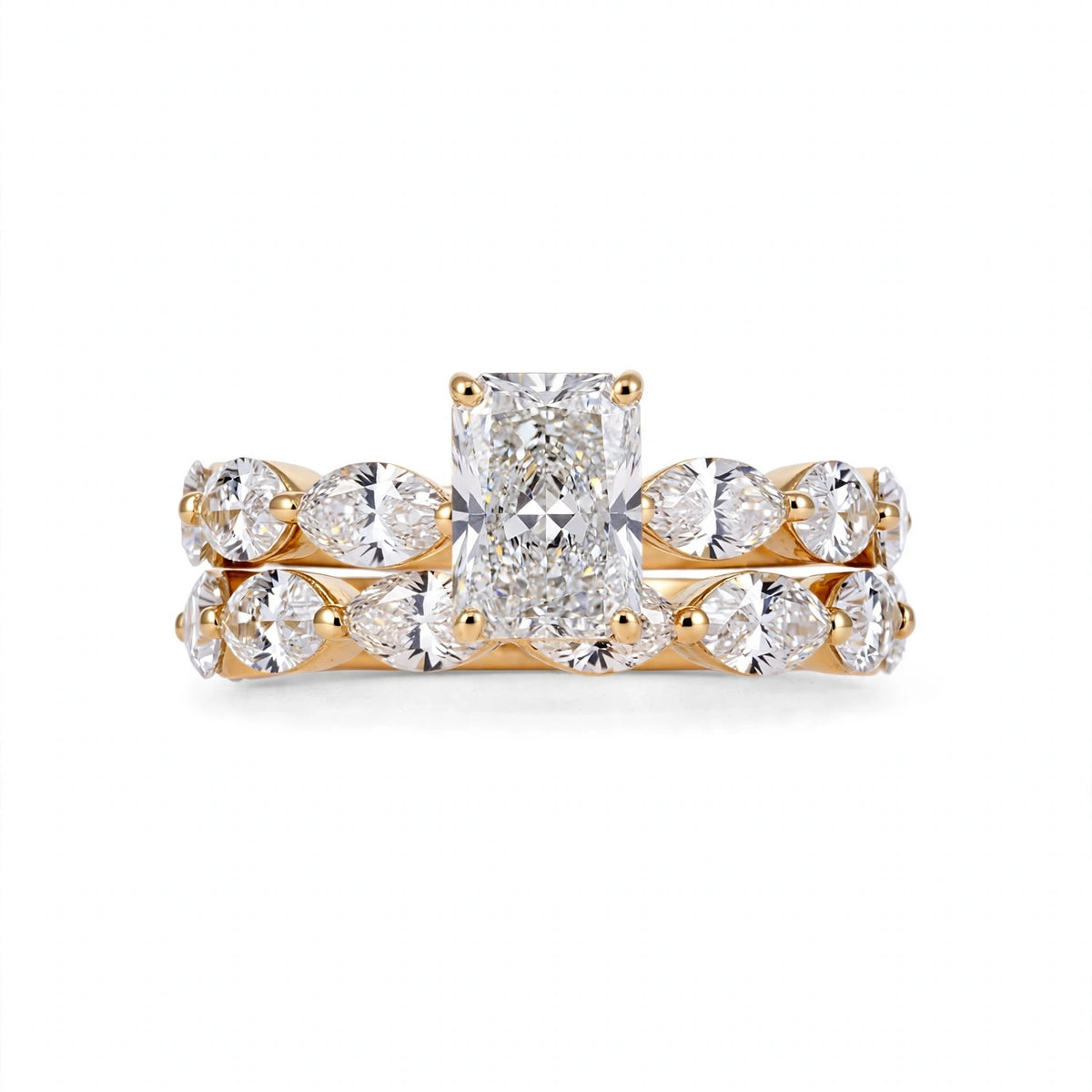 4.30 CT RADIANT BRILLIANT LAB DIAMOND ENGAGEMENT SET • 3.07 CT CENTER • E COLOR • VS1 • ETERNITY BAND INCLUDED • IGI CERTIFIED