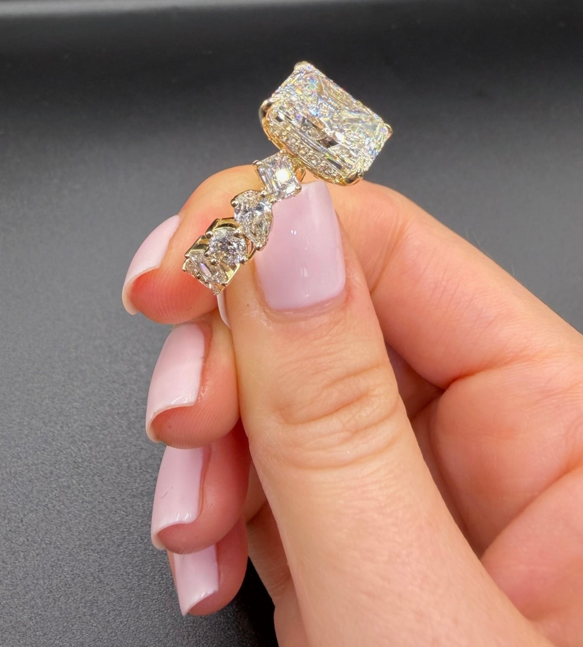 4.05 CT IGI Certified Lab-Grown Diamond Radiant Engagement Ring • E Color VS1 • 14 K Yellow Gold