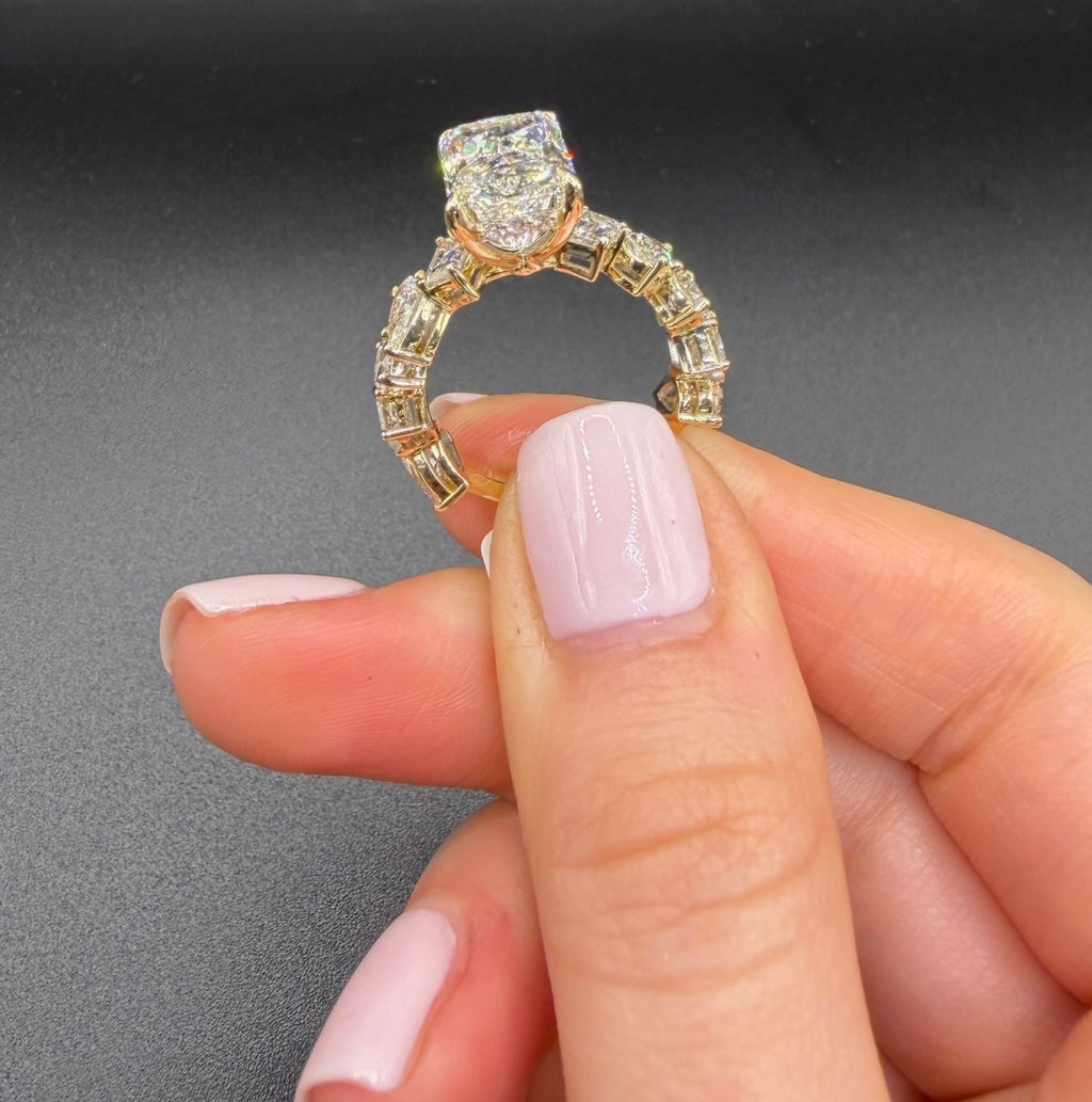 4.05 CT IGI Certified Lab-Grown Diamond Radiant Engagement Ring • E Color VS1 • 14 K Yellow Gold