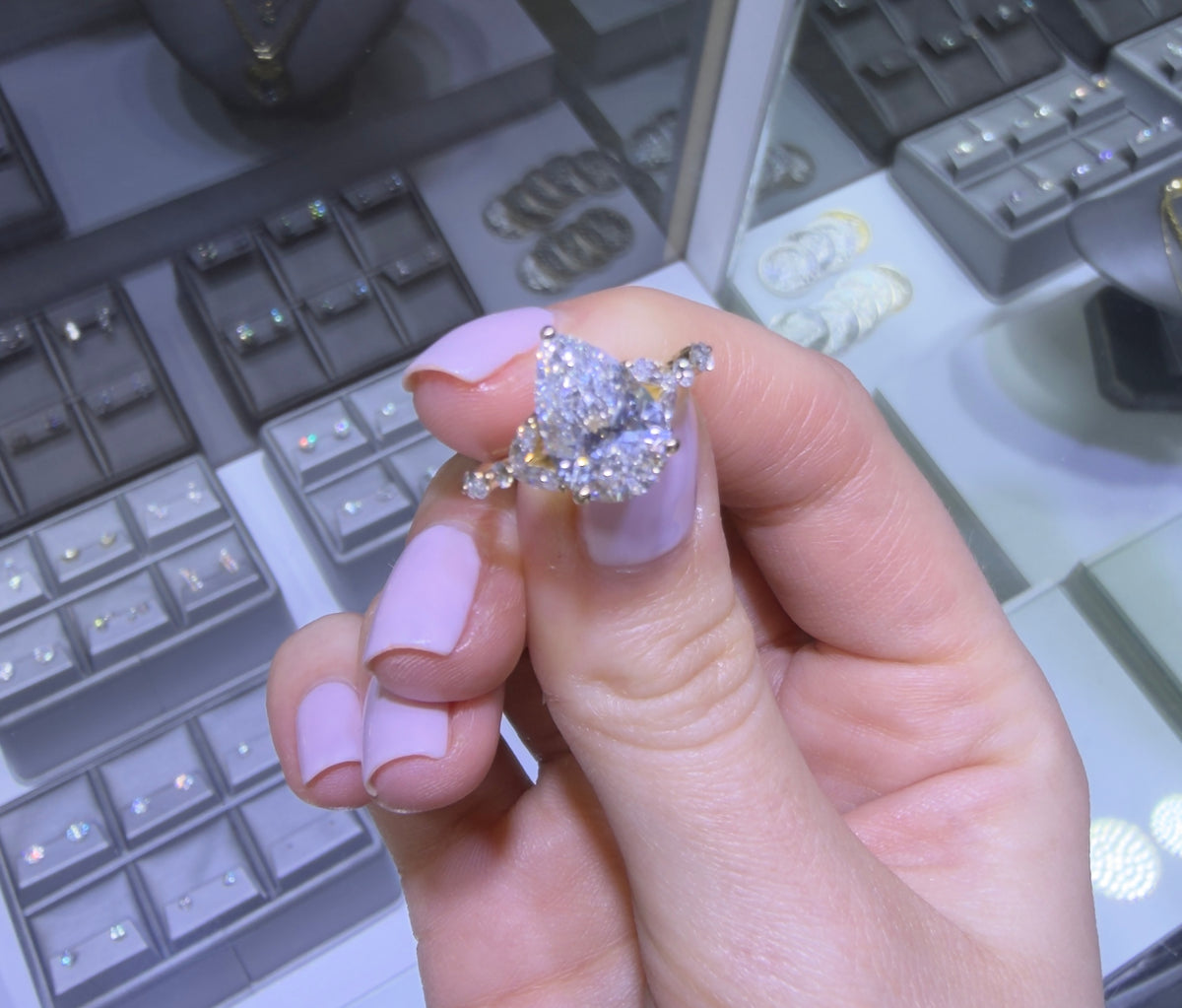 3.01 CT IGI Certified Pear Lab-Grown Diamond Engagement Ring • E Color VS2 • 14K Yellow Gold