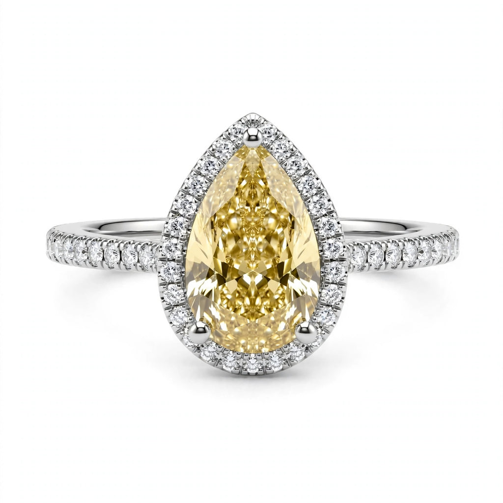 5.50 CT PEAR LAB DIAMOND RING • 4.99 CT CENTER • FANCY YELLOW • IGI CERTIFIED