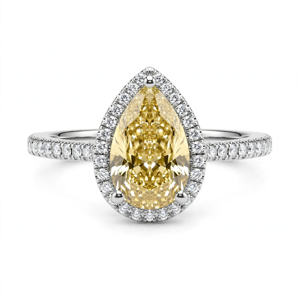 5.50 CT PEAR LAB DIAMOND RING • 4.99 CT CENTER • FANCY YELLOW • IGI CERTIFIED