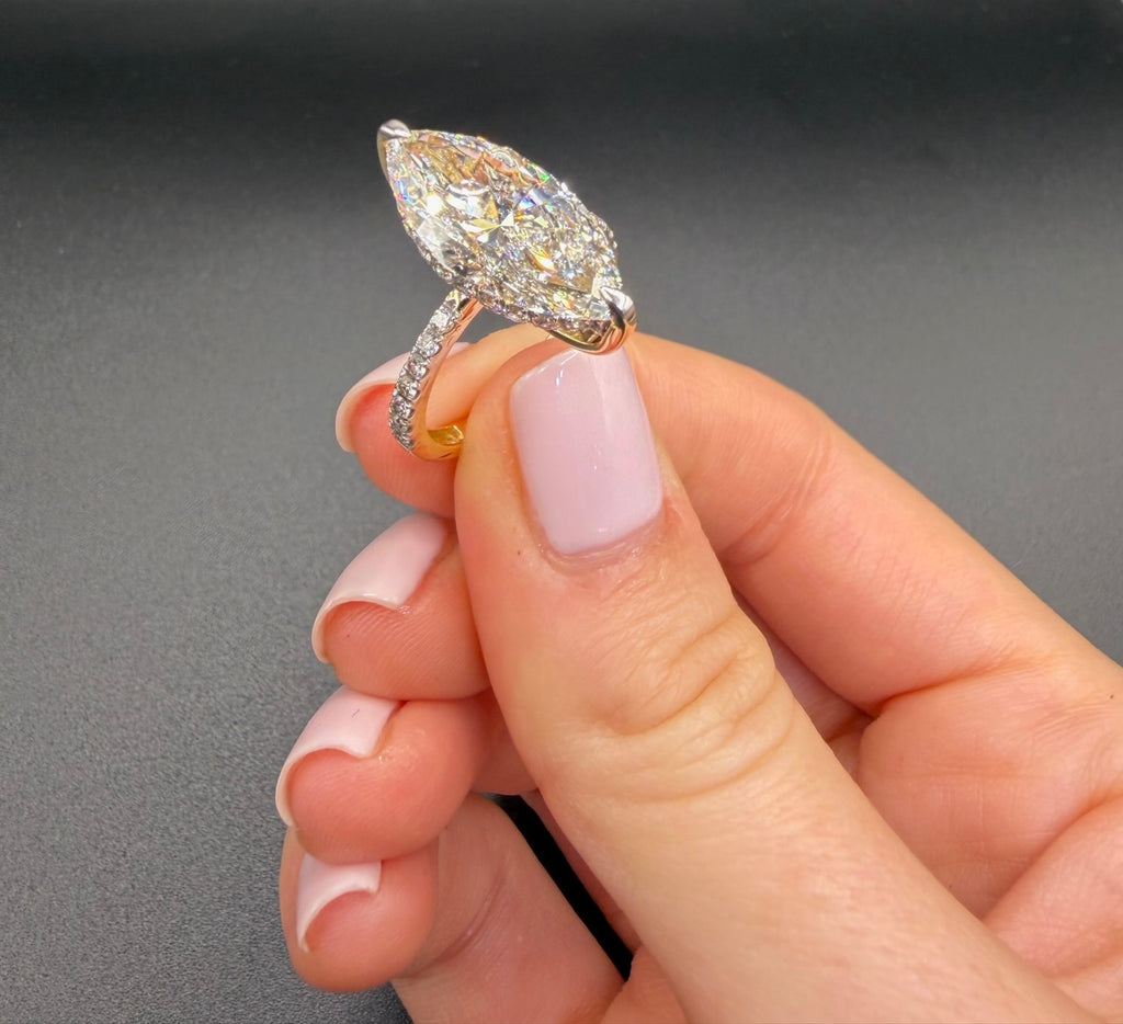 5.58 CT IGI Certified Marquise Lab-Grown Diamond Engagement Ring • F Color VVS2 • 14 K Yellow Gold