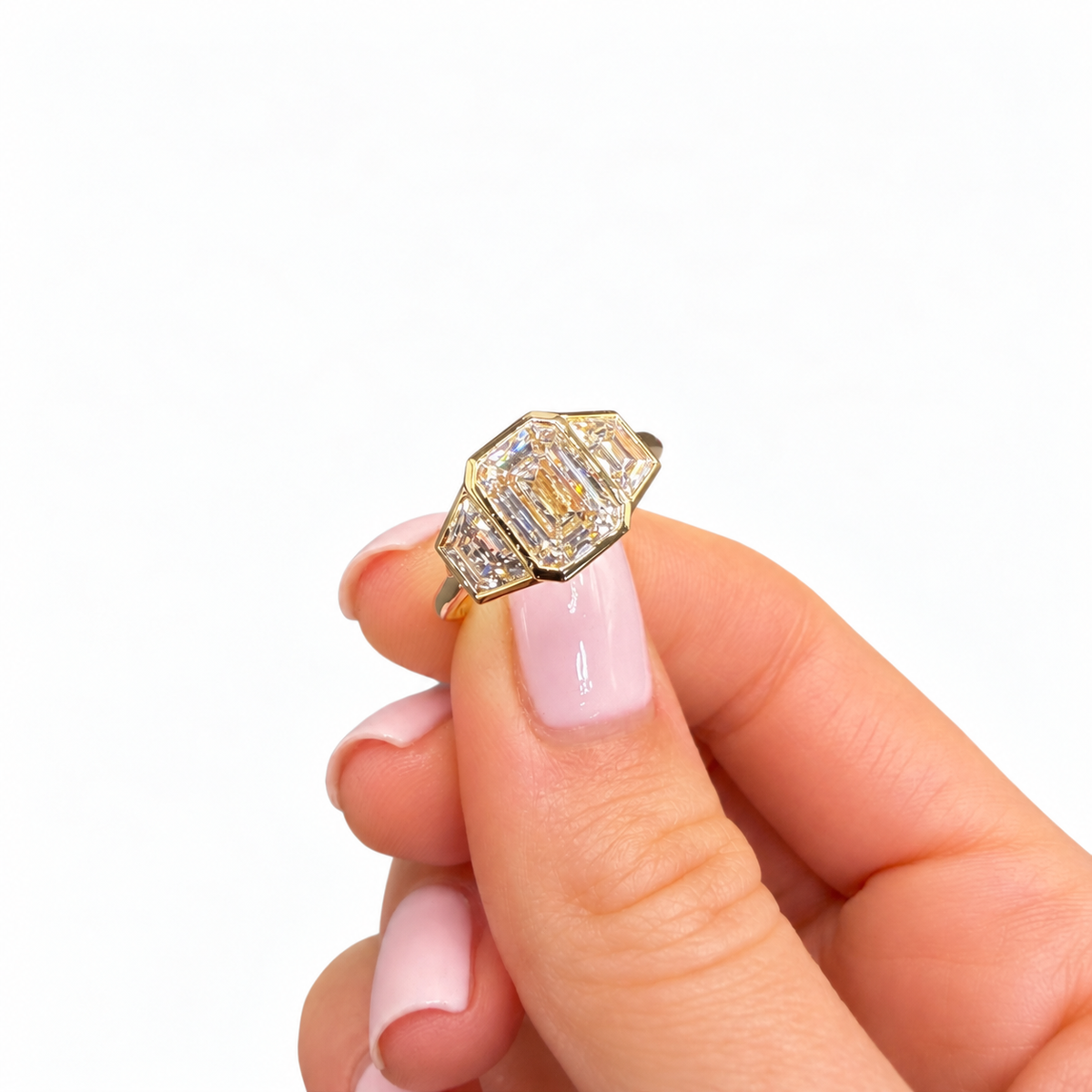 14K Yellow Gold Non-Certified Emerald-Cut Lab-Grown Diamond Engagement Ring • 2.02 CT • E-F Color • Size 6.5