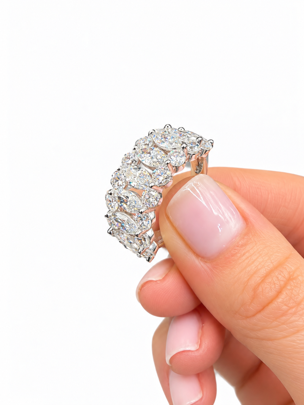 14K White Gold Non-Certified Lab-Grown Diamond Ring • 4.03 Carat Total Weight • E-F Color • 16 Round Stones • Size 7