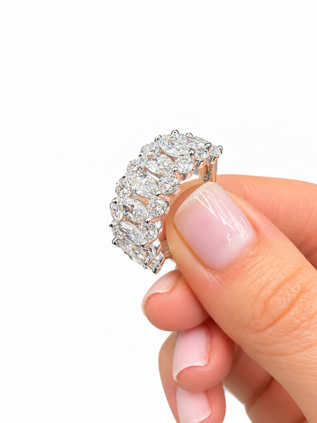 14K White Gold Non-Certified Lab-Grown Diamond Ring • 4.03 Carat Total Weight • E-F Color • 16 Round Stones • Size 7