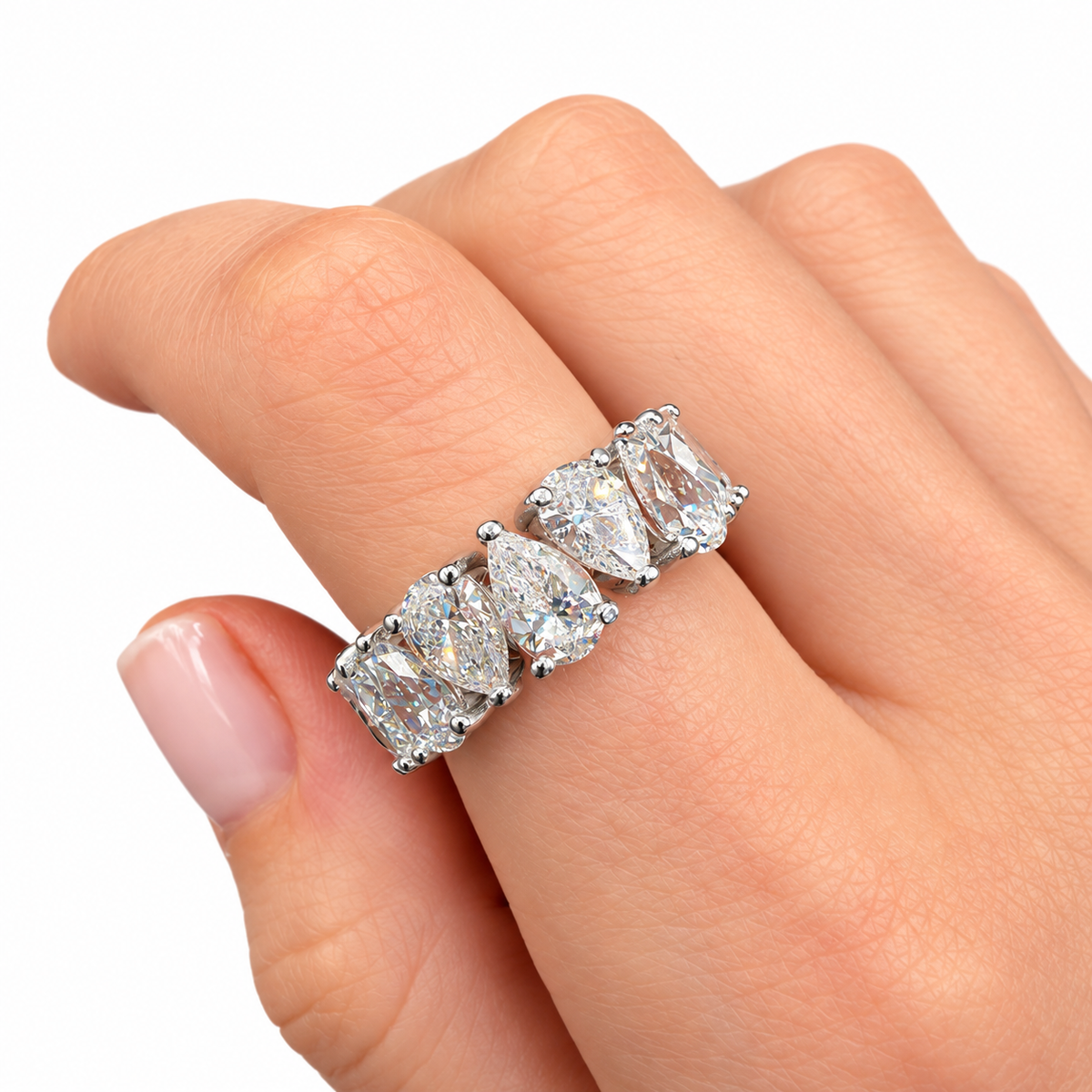 14K White Gold Non-Certified Lab-Grown Diamond Ring • 8 Carat Diamonds • E-F Color • 16 Round Stones • Size 6.5