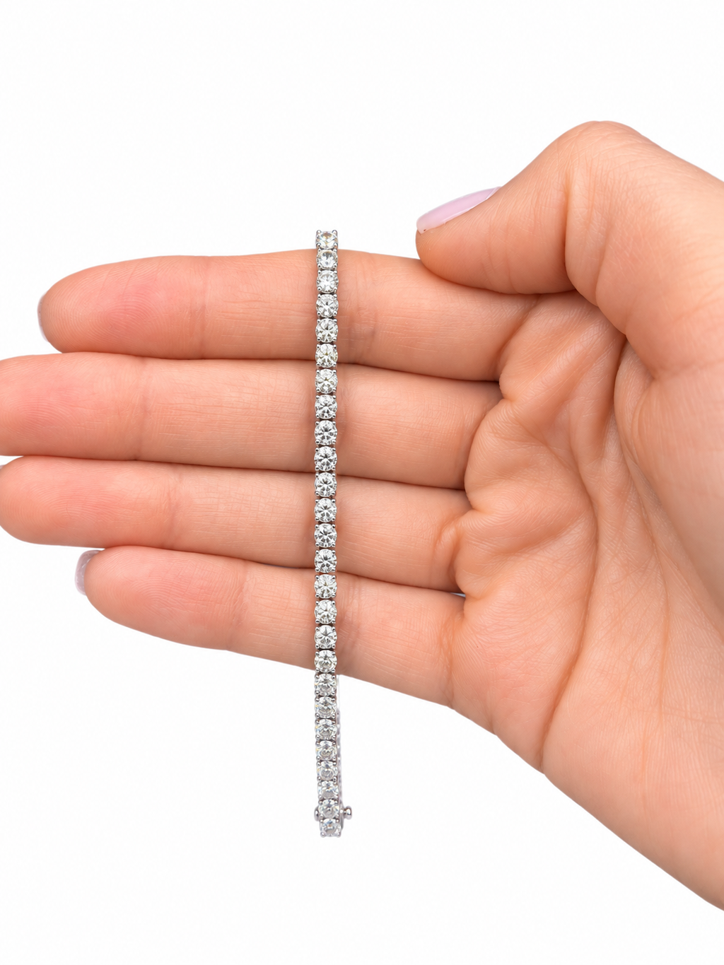 14K White Gold Tennis Bracelet • Non-IGI Certified • 4.85 Carat Total Weight • Square Stones