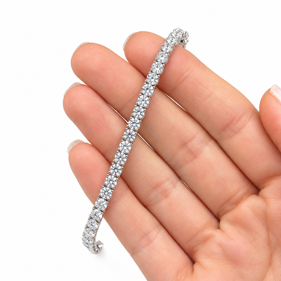 14K White Gold Lab-Grown Diamond Tennis Bracelet • 6.00 Carat Total Weight • Square Stones • Non-IGI Certified