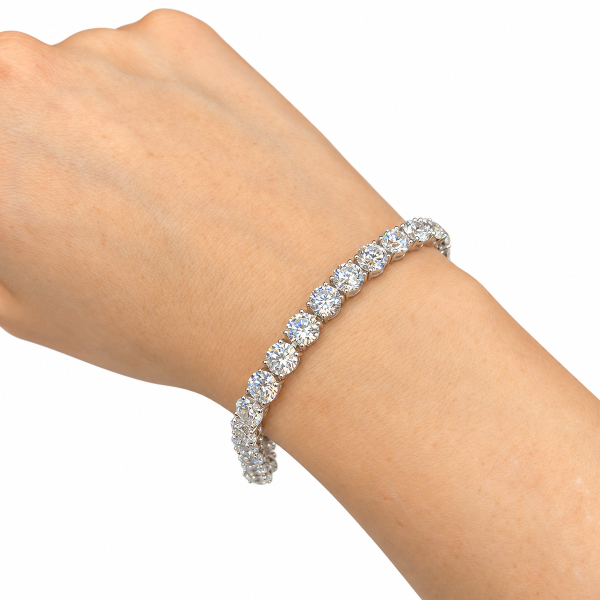 14K White Gold Tennis Bracelet • Non-IGI Certified • 22.22 Carat Total Weight • Round Stones