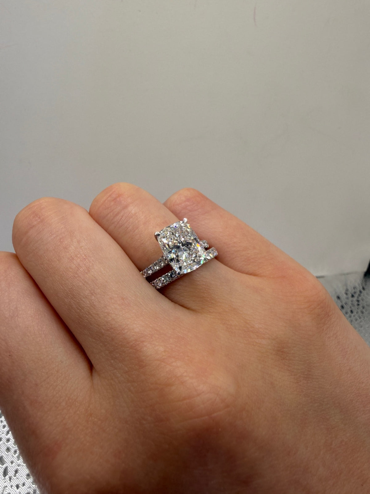 3.05 CT IGI Certified Cushion Double Lab-Grown Diamond Engagement Ring • 14K White Gold