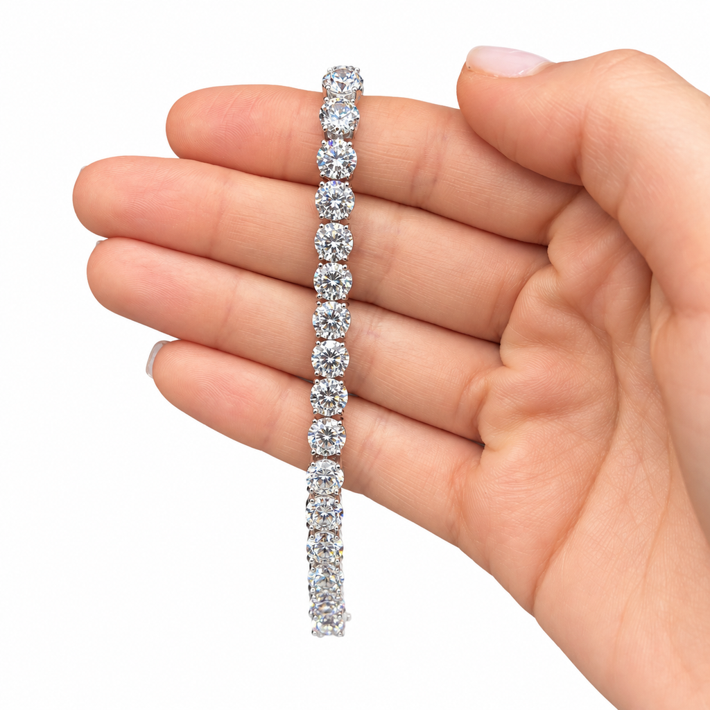 14K White Gold Tennis Bracelet • Non-IGI Certified • 22.22 Carat Total Weight • Round Stones