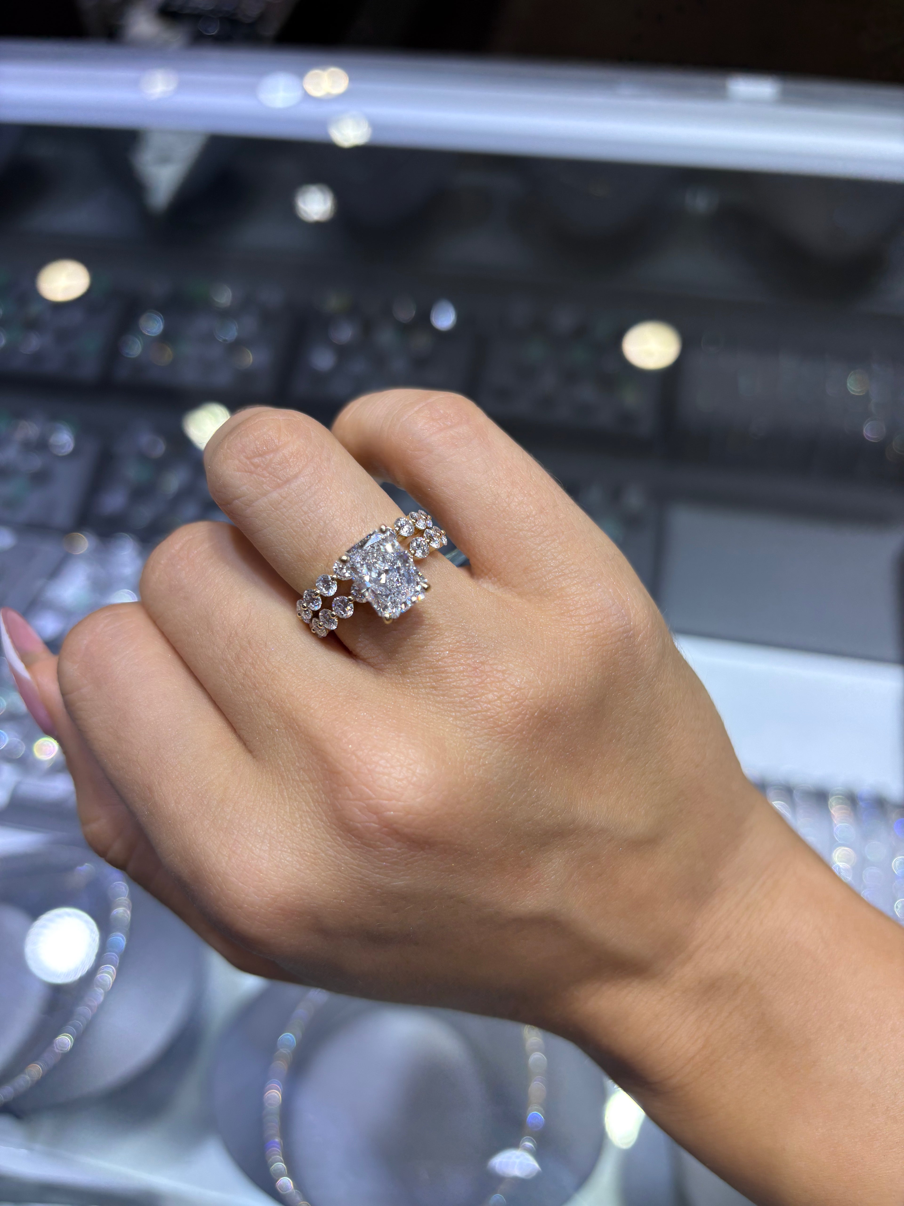 5.08 CT 14K RADIANT LAB-GROWN DIAMOND ENGAGEMENT SET WITH ETERNITY BAND • 3.03 CARAT CENTER • E COLOR • VS1 CLARITY • IGI CERTIFIED