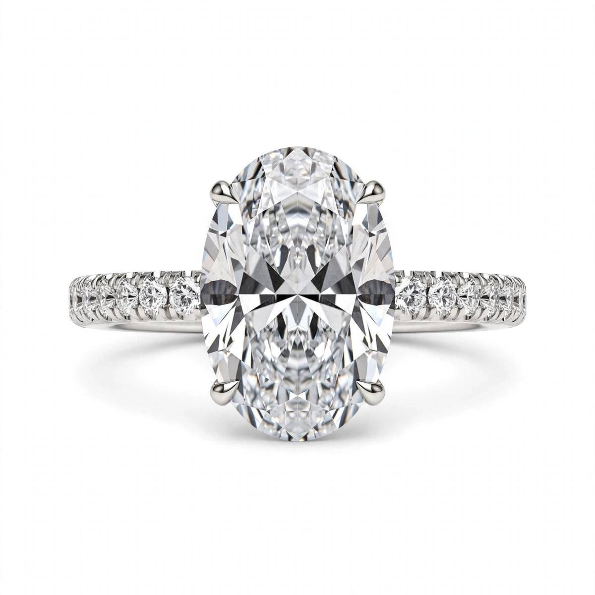 7.97 CT OVAL BRILLIANT LAB DIAMOND RING • 6.05 CT CENTER • E COLOR • 14K WHITE GOLD • VS1 • IGI CERTIFICATE INCLUDED
