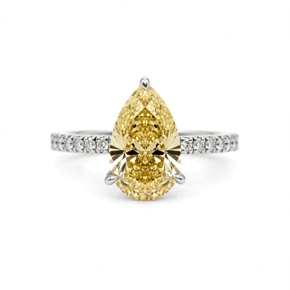 5.50 CT PEAR LAB DIAMOND RING • 5.04 CT CENTER • FANCY YELLOW • IGI CERTIFICATE INCLUDED