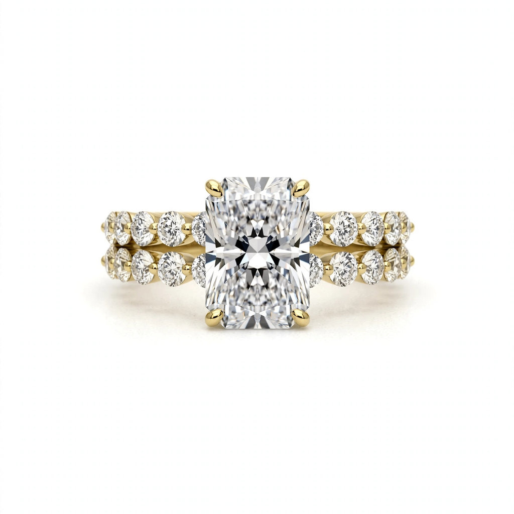 5.08 CT 14K RADIANT LAB-GROWN DIAMOND ENGAGEMENT SET WITH ETERNITY BAND • 3.03 CARAT CENTER • E COLOR • VS1 CLARITY • IGI CERTIFIED