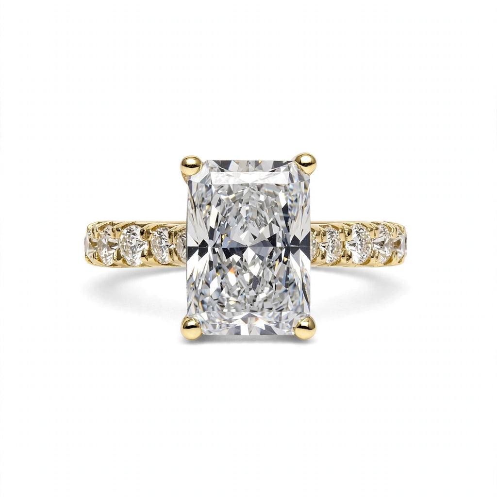 4.86 CT RADIANT BRILLIANT LAB DIAMOND RING • 4.07 CT CENTER • E COLOR • VS1 • IGI CERTIFICATE INCLUDED