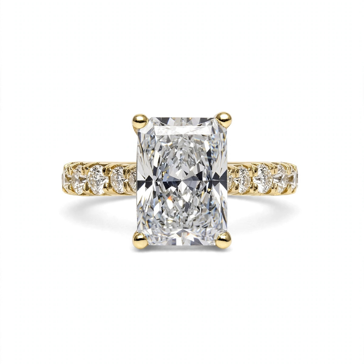 4.86 CT RADIANT BRILLIANT LAB DIAMOND RING • 4.07 CT CENTER • E COLOR • VS1 • IGI CERTIFICATE INCLUDED