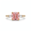 5.69 CT CUSHION LAB DIAMOND RING • 5.05 CT CENTER • FANCY VIVID PINK • 14K YELLOW GOLD • VVS2 • IGI CERTIFIED