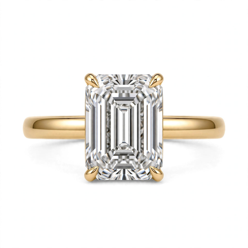 7.09 CT EMERALD CUT LAB DIAMOND RING  • F COLOR • YELLOW GOLD • VVS2 • IGI CERTIFIED