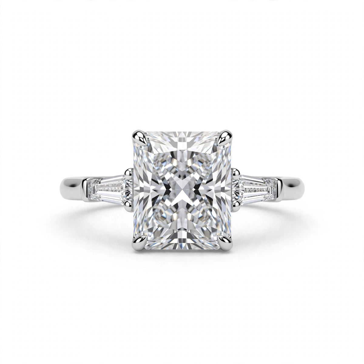 7.06 CT LAB DIAMOND RADIANT CUT RING • 6.06 CT CENTER • 14K GOLD • F VS1 • IGI CERTIFIED