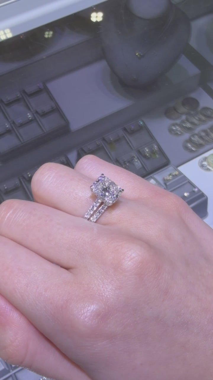 3.05 CT IGI Certified Cushion Double Lab-Grown Diamond Engagement Ring • 14K White Gold