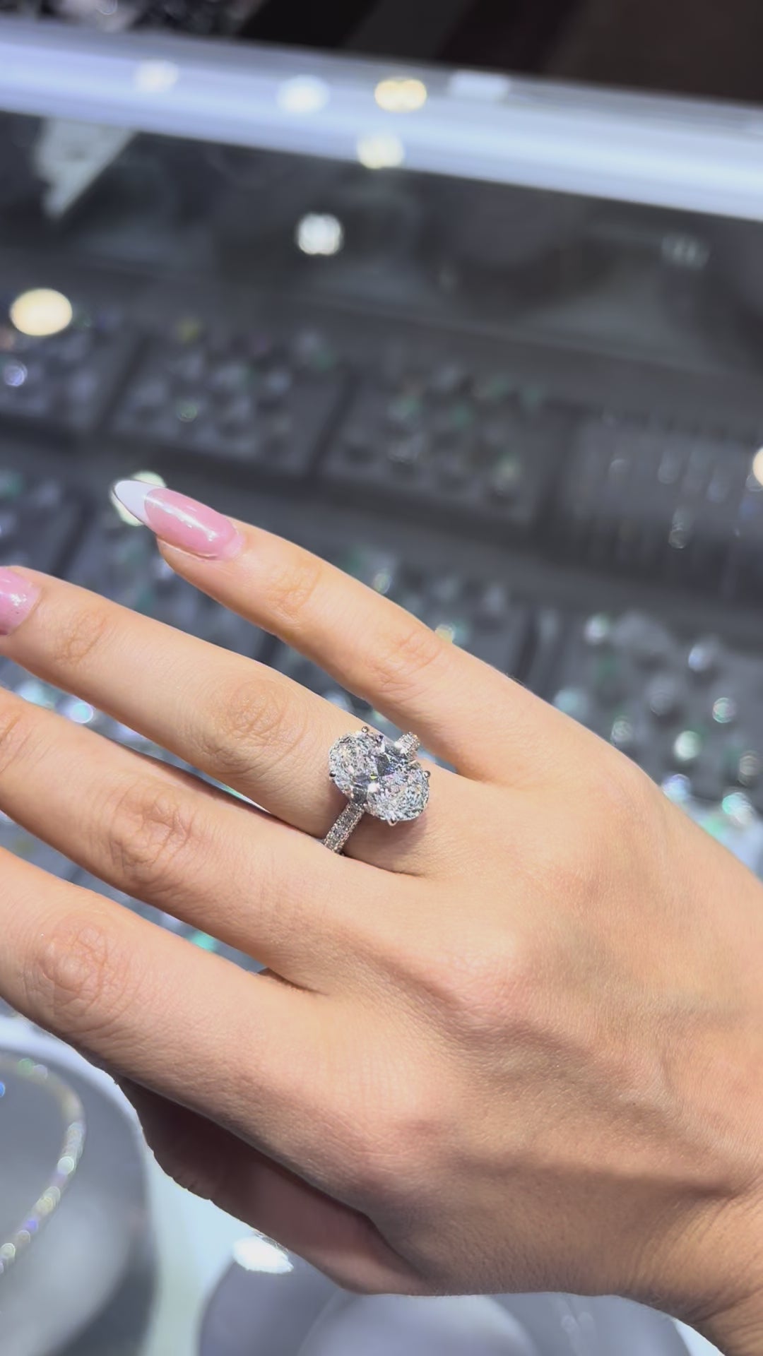 7.97 CT OVAL BRILLIANT LAB DIAMOND RING • 6.05 CT CENTER • E COLOR • 14K WHITE GOLD • VS1 • IGI CERTIFICATE INCLUDED