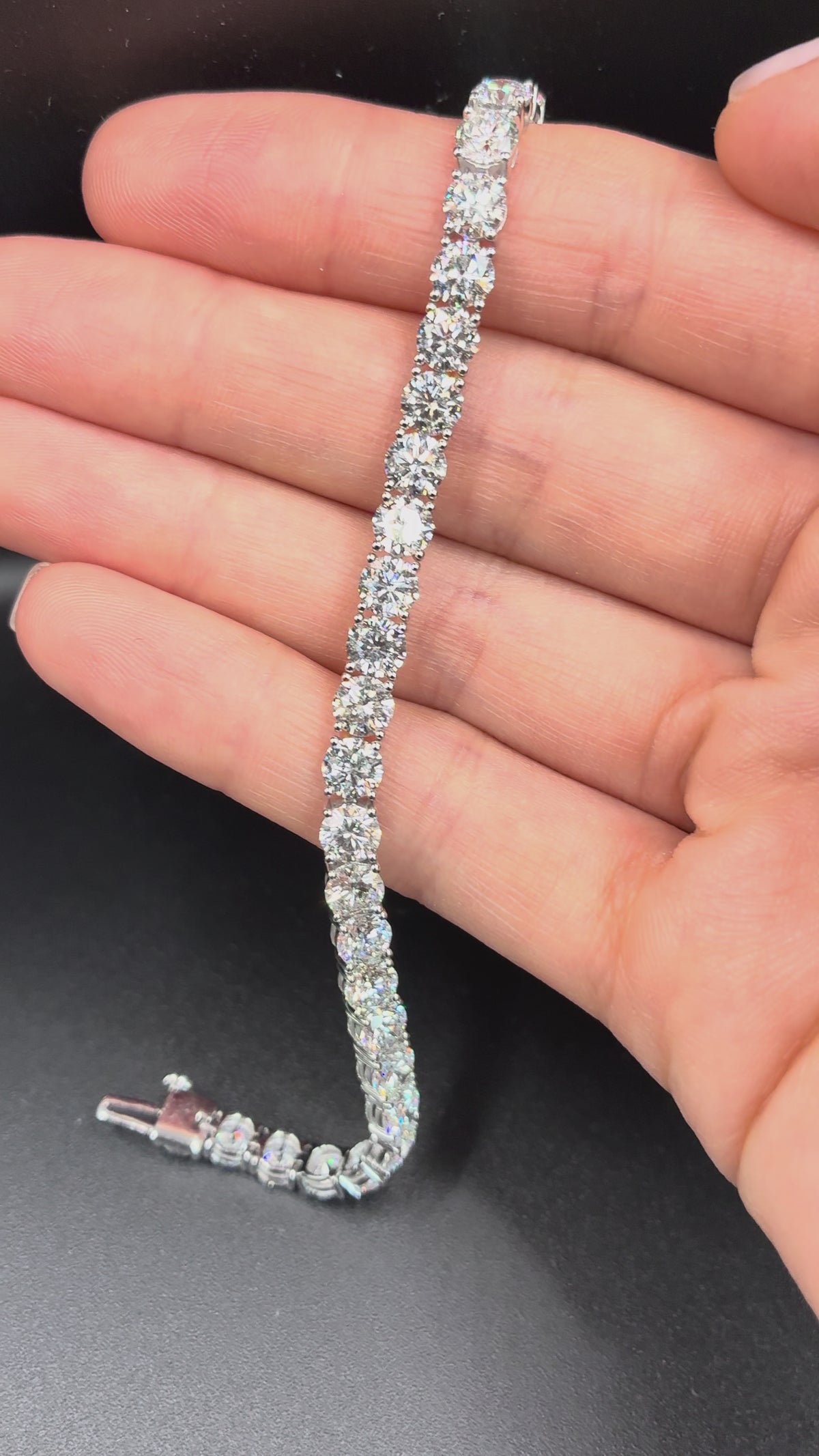 14K White Gold Tennis Bracelet • Non-IGI Certified • 14.28 Carat Total Weight • Round Stones
