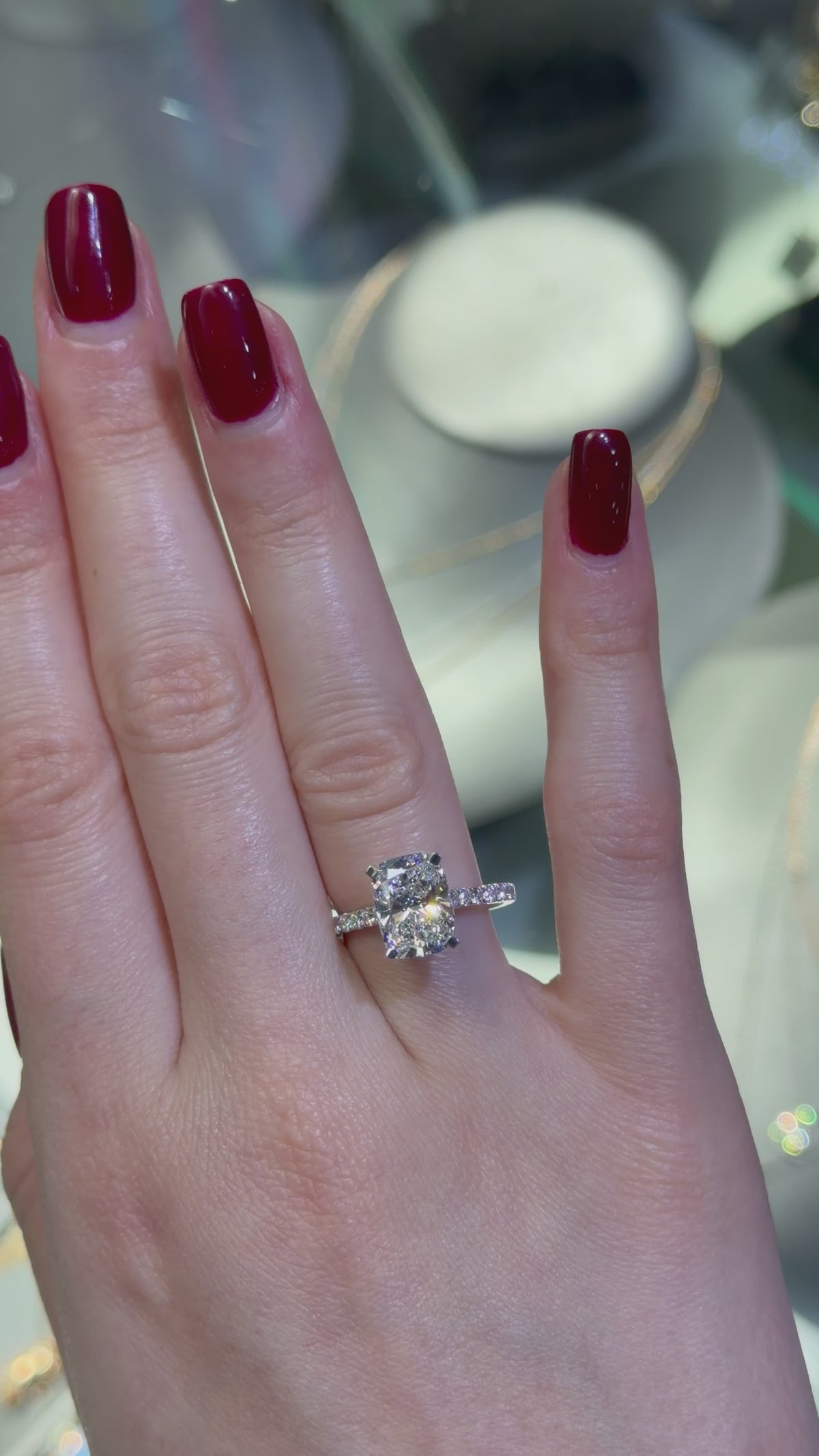 3.04 CT IGI Certified Cushion Lab-Grown Diamond Engagement Ring • E Color VVS2 • 4K White Gold