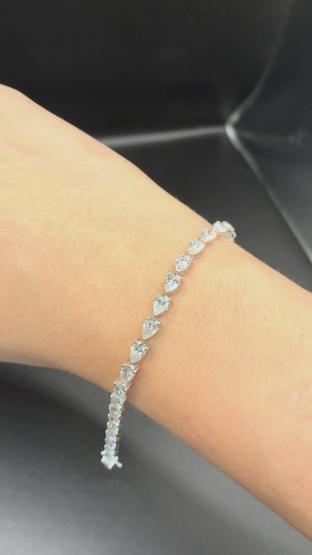 14K White Gold Tennis Bracelet • Non-IGI Certified • 7.89 Carat Total Weight • Oval Stones