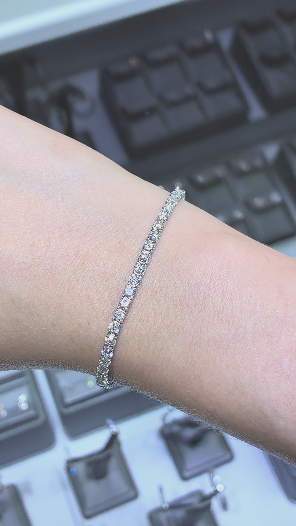 14K White Gold Tennis Bracelet • Non-IGI Certified • 4.85 Carat Total Weight • Square Stones