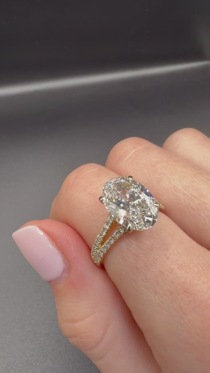 4.07 CT IGI Certified Lab-Grown Diamond Oval Engagement Ring • E Color VS1 • 14 K Yellow Gold