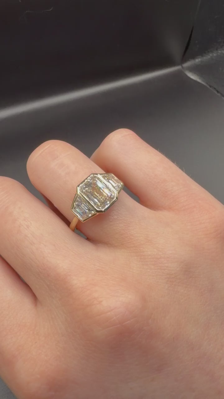 14K Yellow Gold Non-Certified Emerald-Cut Lab-Grown Diamond Engagement Ring • 2.02 CT • E-F Color • Size 6.5