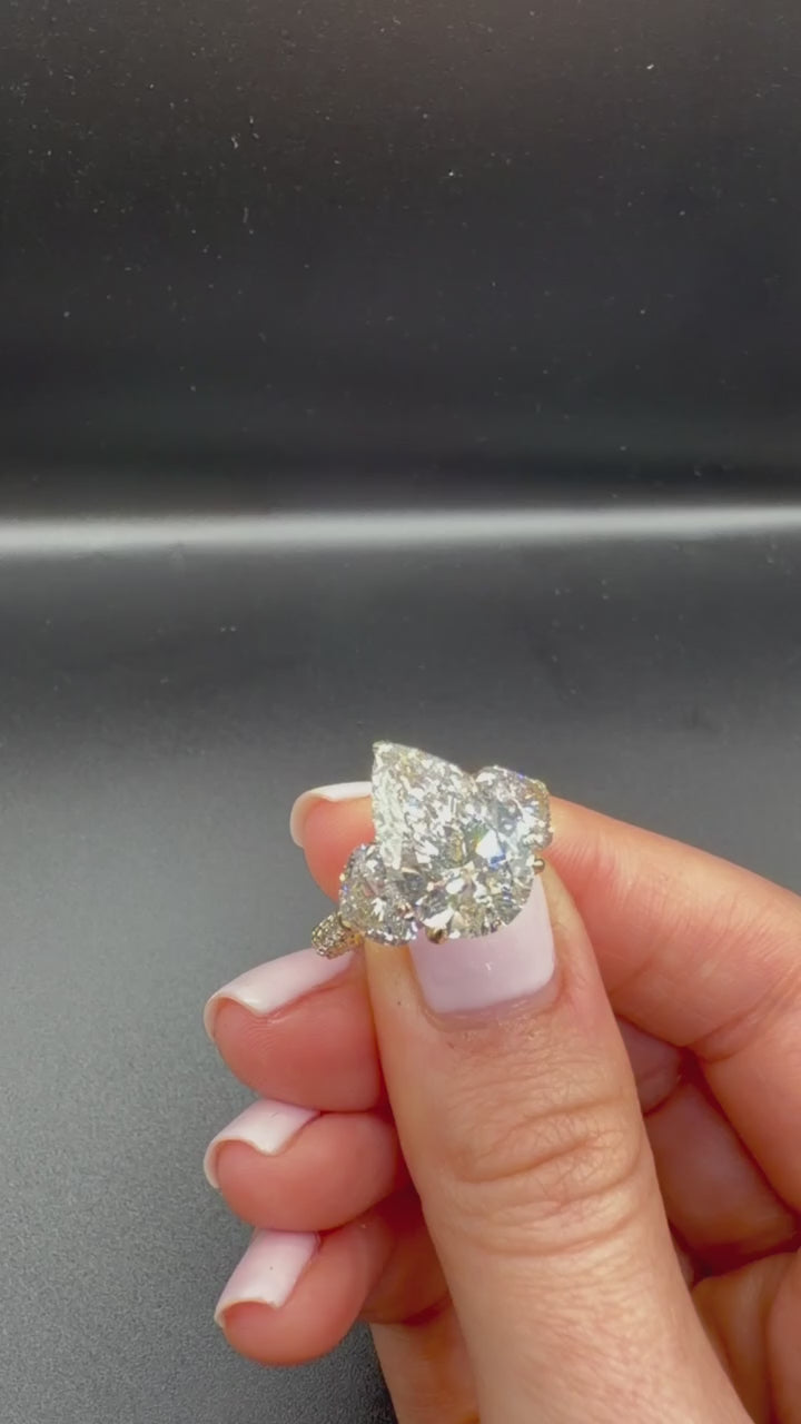 4.07 CT IGI Certified Pear Lab-Grown Diamond Engagement Ring • E Color VS1 • 14 K Yellow Gold