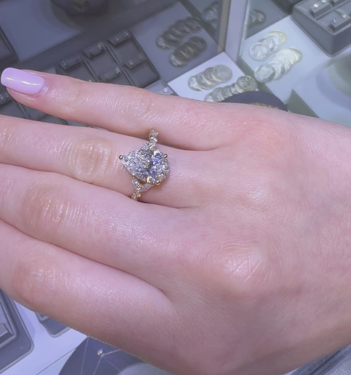 3.01 CT IGI Certified Pear Lab-Grown Diamond Engagement Ring • E Color VS2 • 14K Yellow Gold