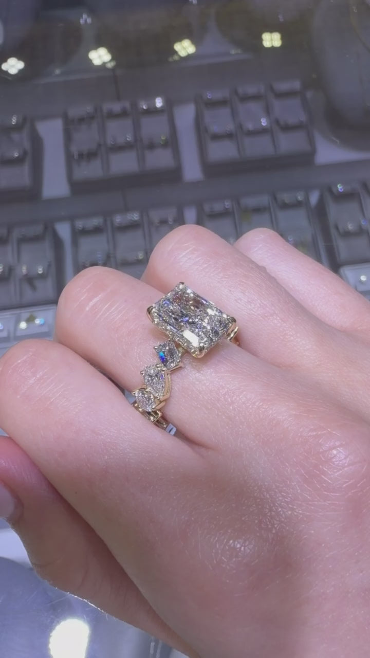 4.05 CT IGI Certified Lab-Grown Diamond Radiant Engagement Ring • E Color VS1 • 14 K Yellow Gold