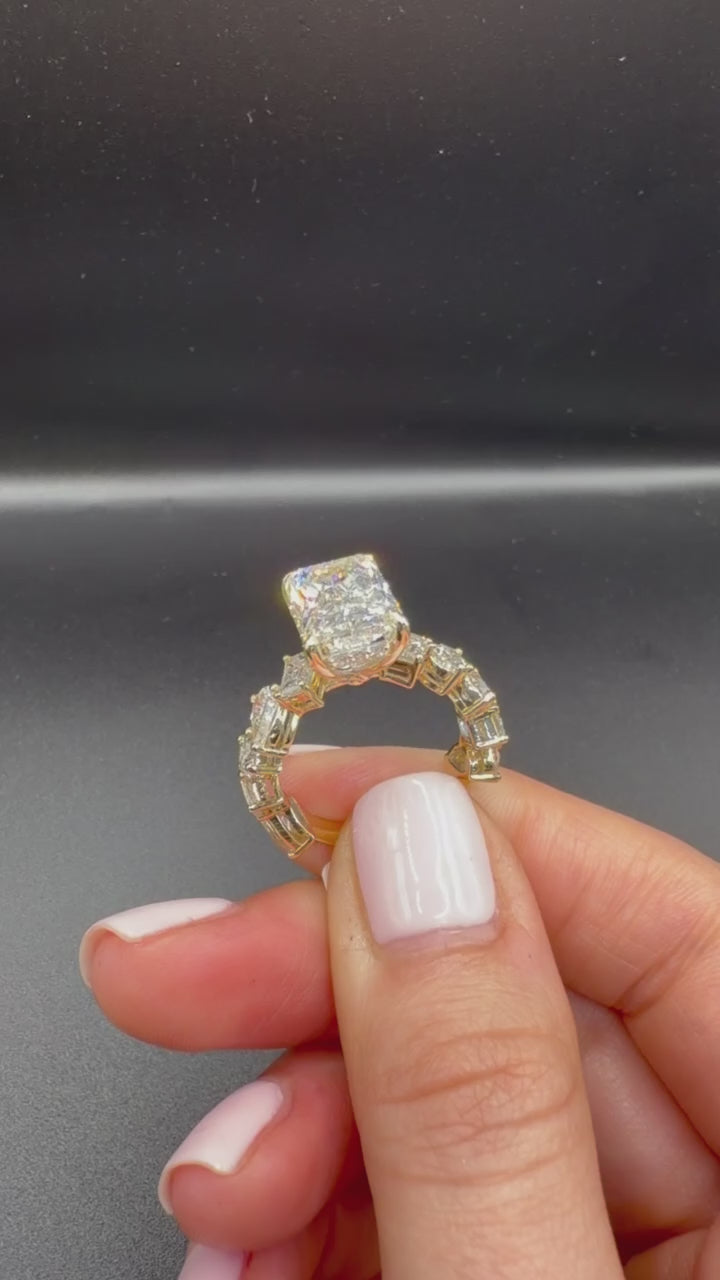 4.05 CT IGI Certified Lab-Grown Diamond Radiant Engagement Ring • E Color VS1 • 14 K Yellow Gold