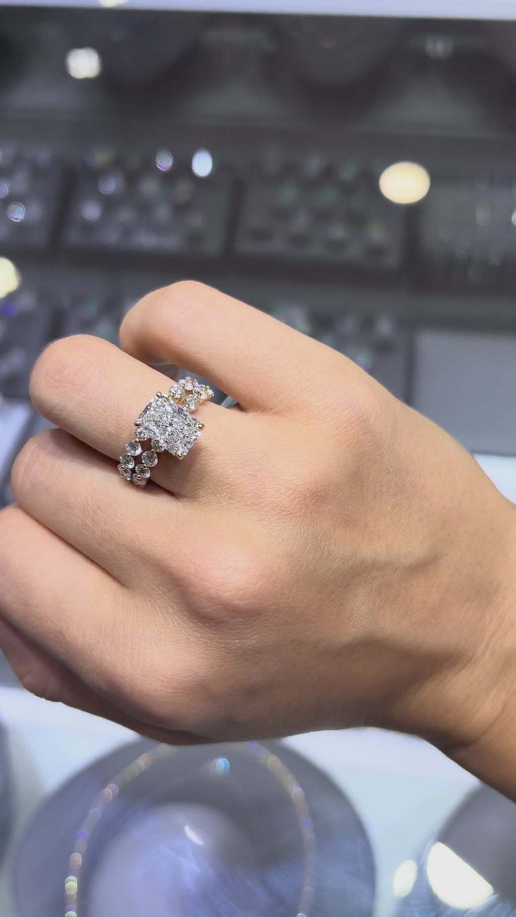 5.08 CT 14K RADIANT LAB-GROWN DIAMOND ENGAGEMENT SET WITH ETERNITY BAND • 3.03 CARAT CENTER • E COLOR • VS1 CLARITY • IGI CERTIFIED
