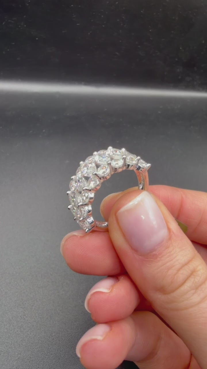 14K White Gold Non-Certified Lab-Grown Diamond Ring • 4.03 Carat Total Weight • E-F Color • 16 Round Stones • Size 7