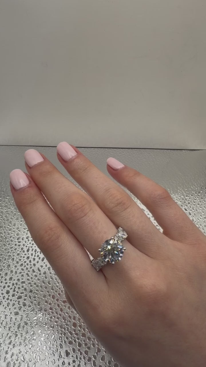 4.00 CT IGI Certified Round Lab-Grown Diamond Engagement Ring • E Color VS1 • 14K White Gold