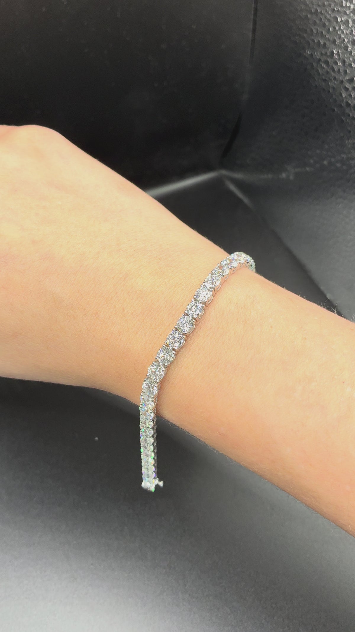 14K White Gold Tennis Bracelet • Non-IGI Certified • 14.28 Carat Total Weight • Round Stones