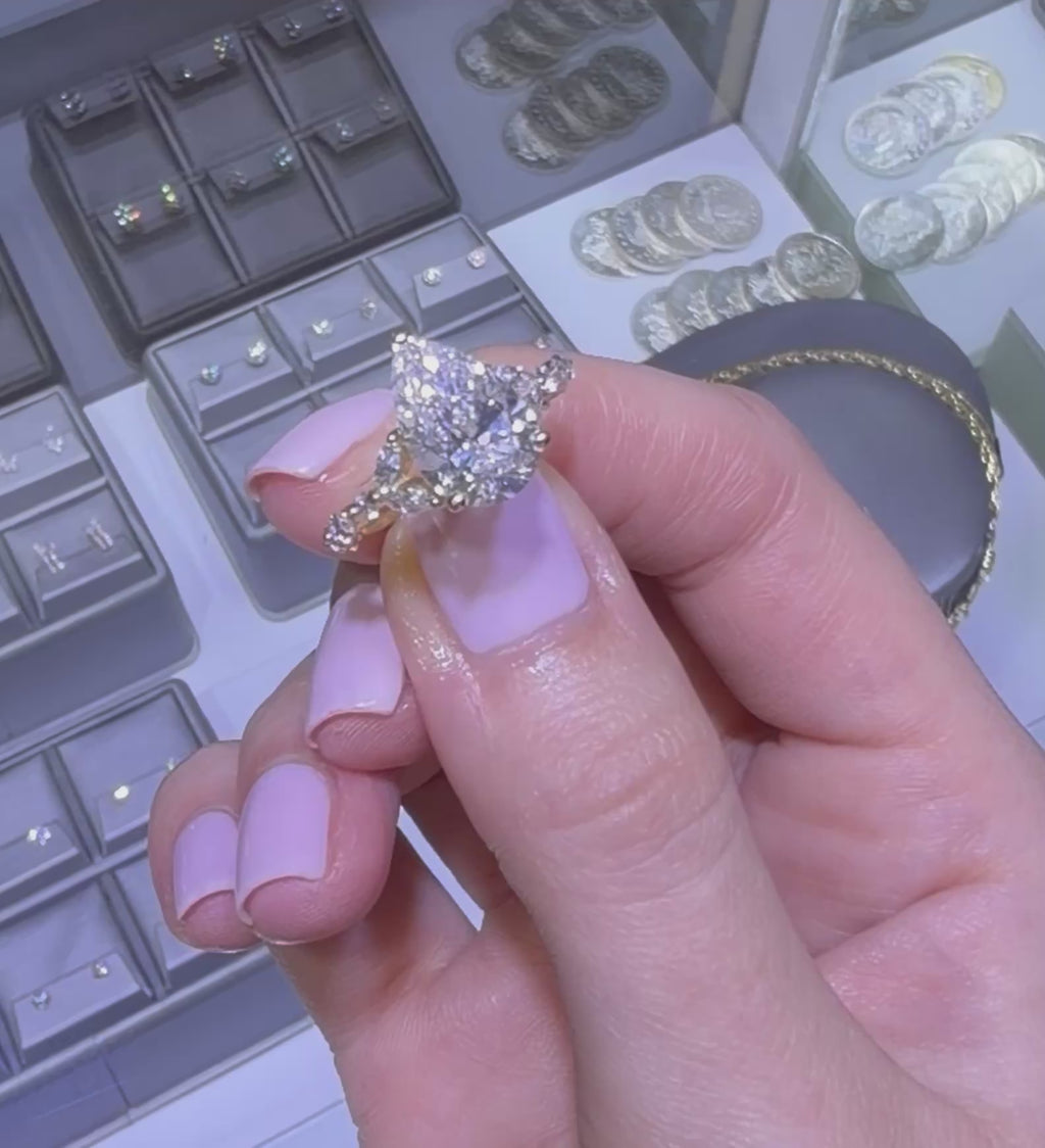 3.01 CT IGI Certified Pear Lab-Grown Diamond Engagement Ring • E Color VS2 • 14K Yellow Gold