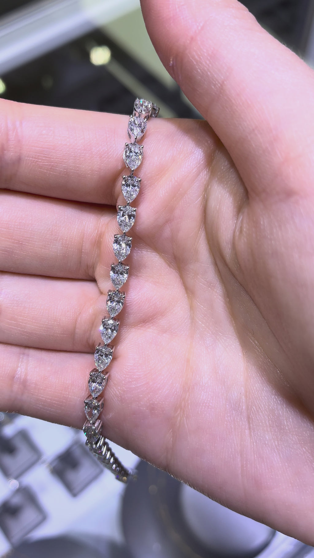 14K White Gold Tennis Bracelet • Non-IGI Certified • 7.89 Carat Total Weight • Oval Stones